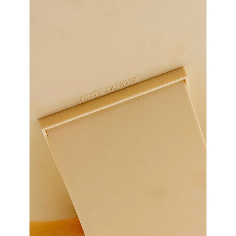 Estee Lauder Vintage Cream Round Tabletop Vanity Mirror Foldable Kickstand Base